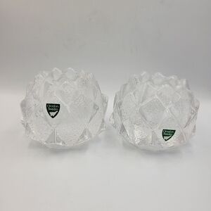 Orrefors Sweden Artichoke Crystal Vintage Votive Candle Holders - set of 2